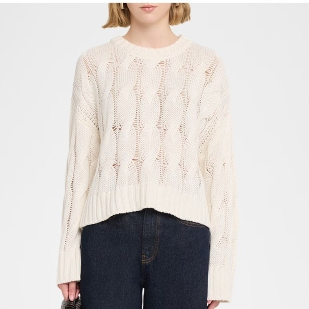 Sablyn Tristan Cable Knit Cashmere  Sweater Women Large Cream Cropped Pullover